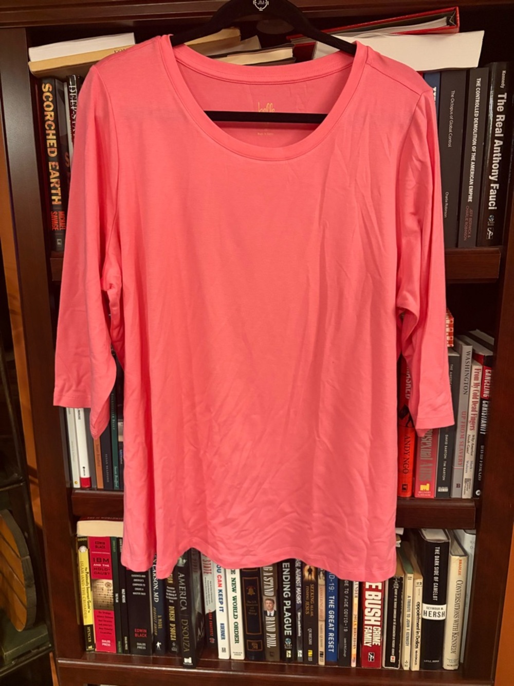 Belle by Kim Gravel Coral Pink 3/4 Sleeve Scoop Neck Top